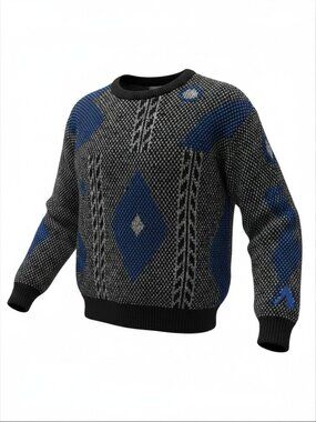 Vintage Montebello Men’s L Black Blue Diamond Geometric Knit Crewneck Sweater